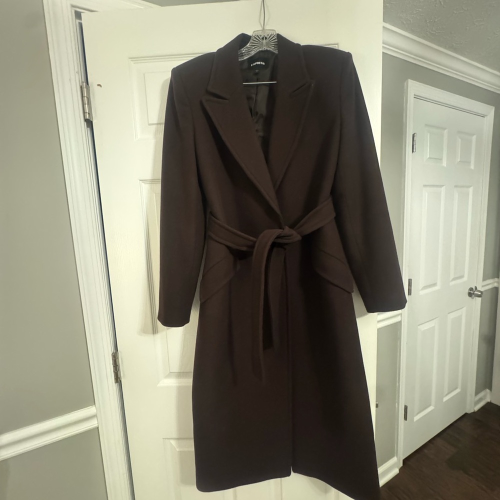 Express Y2K Dark Brown Belted Coat
